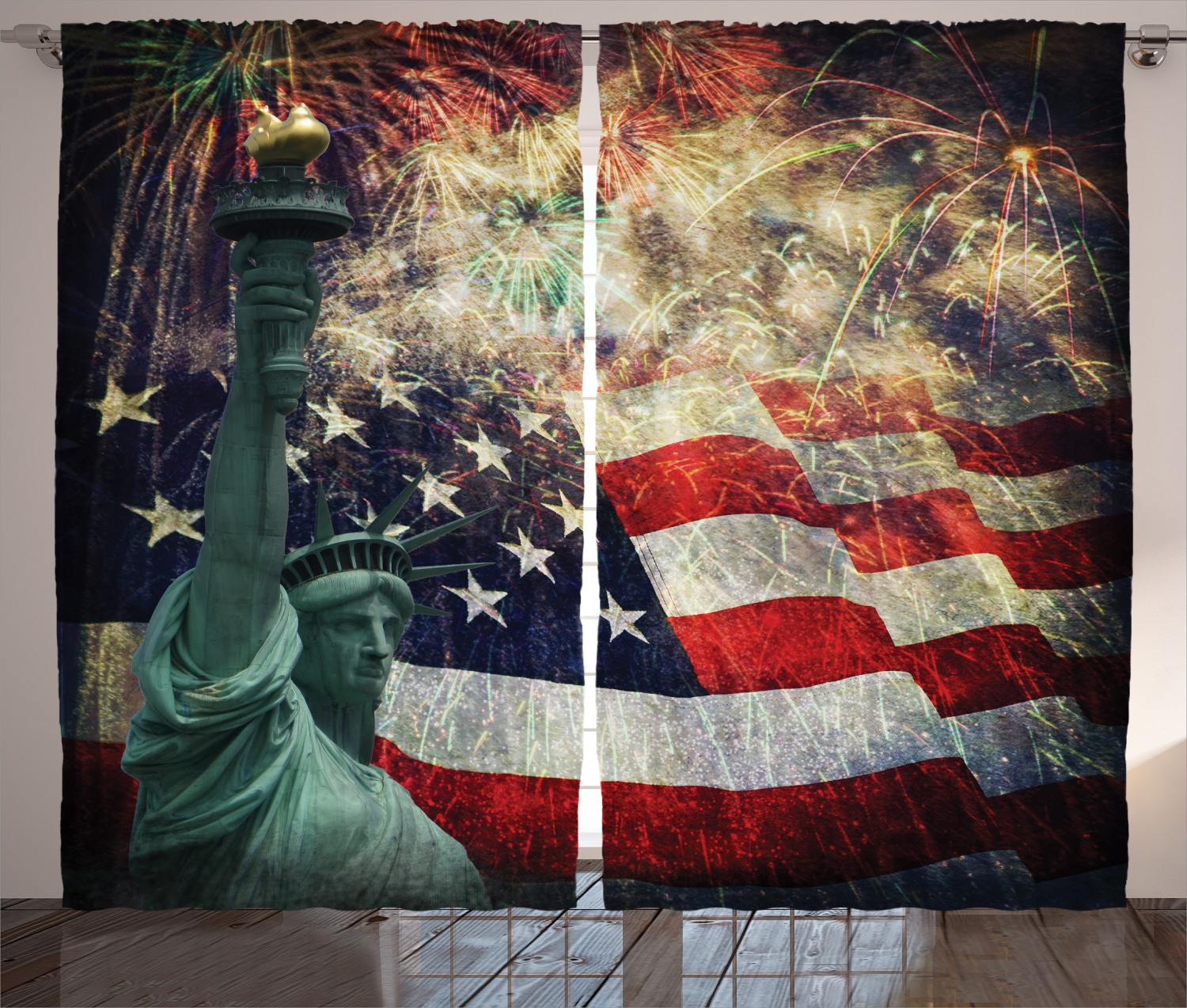 American Flag Decor Curtains 2 Panels Set, Composite Photo of States