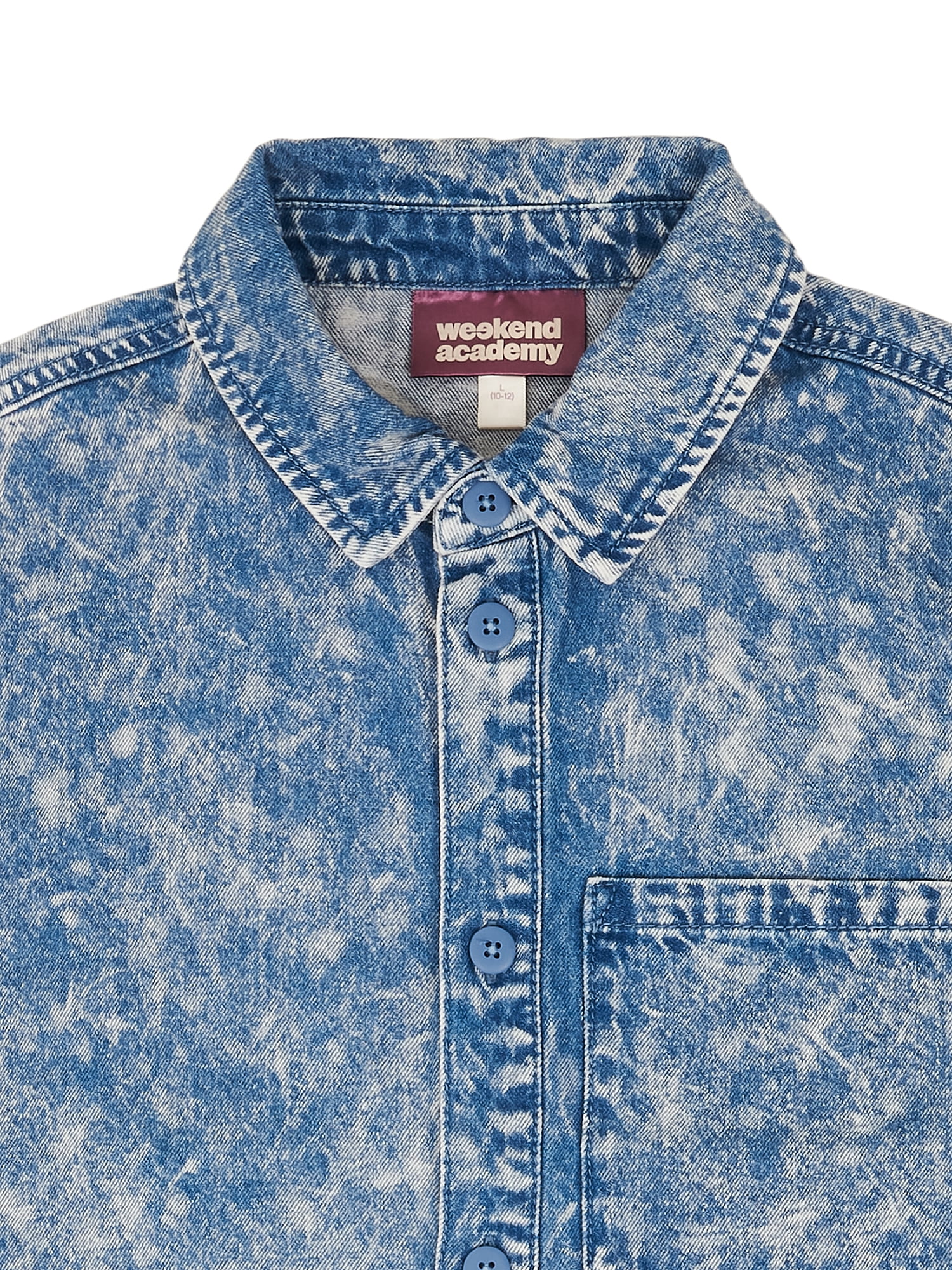 Weekend Academy Boys' Short Sleeve Denim Button Front Shirt, Sizes 4-18