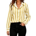 thumbnail image 5 of SBYOJLPB Women's Casual Striped Tops Long Sleeve Button-Up Turndown Collar Shirt Top, 5 of 6
