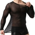 thumbnail image 3 of Men's Underwear Mesh Breathable Shirts Men's Long Sleeve Sleepwear See Through Mesh Blouse Casual, 3 of 6