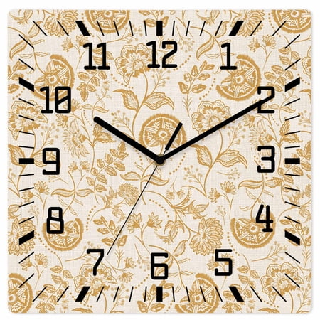 Wall Clock Orange Pastoral Flowers Operated Square Clocks Wooden Silent Non-Ticking Wallclock 10 Inch Farmhouse Floral Wood Wall Clock for Living Room Bedroom Office Shool Home Decor