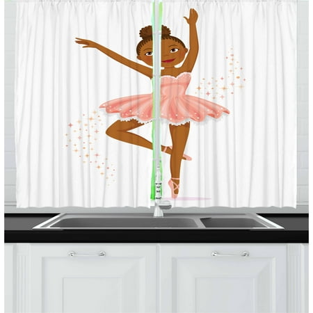 Baby Girl Room Mirrors Girls Curtains 2 Panels Set, Ballerina Dancing Daughter Classic Performance Hobby Birthday Kids Baby Theme, Window Drapes for Living Room Bedroom, 55W X 39L Inches, Rose and Brown, by Ambesonne ()