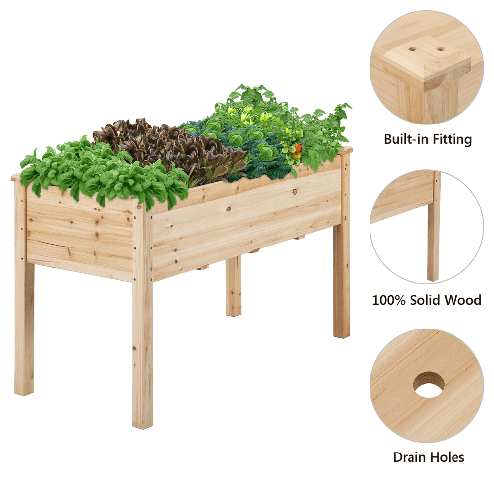 Wood Garden Bed Rectangle Raised Planters Planter Box Plants Vegetables Flowers Herbs Elevated Planter for Garden/House/Yard