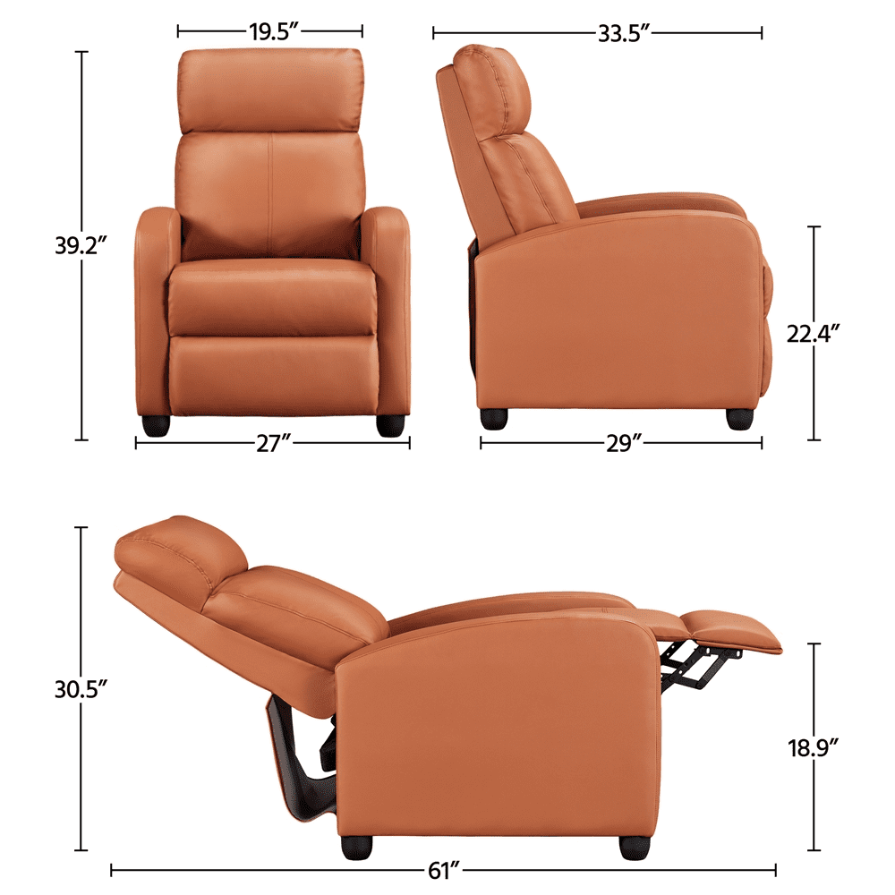 Renwick Faux Leather Push Back Theater Recliner, Set of 2, Tan