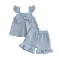 thumbnail image 4 of Ccpelsie Toddler Girl Summer Short Outfit Sets Cotton Short Sleeve Tops Tees Shorts Clothing Sets(Sky Blue,6-12 Months), 4 of 4