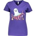 thumbnail image 3 of Inktastic Cute Ghost Octopus Trick or Treating with Bat Women's V-Neck T-Shirt, 3 of 5