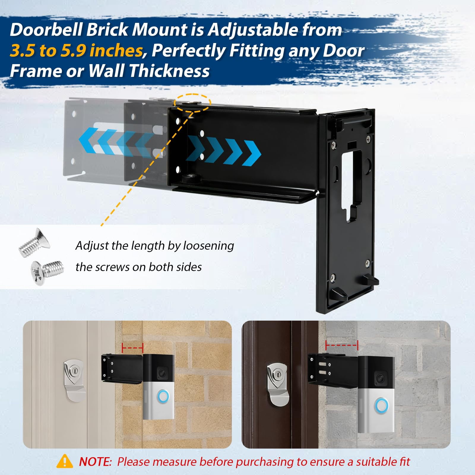 Stainless Steel Doorbell Mount for Ri-ng(2nd Gen), Doorbell Extender Mount, Adjustable 3.5" to 5.9"