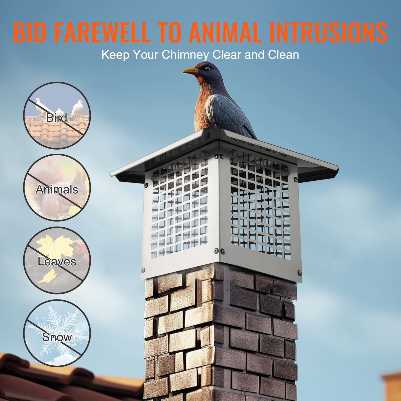 Square Base Chimney Cap 304 Stainless Steel with Mesh for Brick Chimney Metal Flue