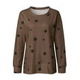 thumbnail image 3 of MAWCLOS T-shirt Femme Col Rond Tee Imprimé Étoiles T-shirt Sport Quotidien Manches Longues Pull Khaki L, 3 of 6