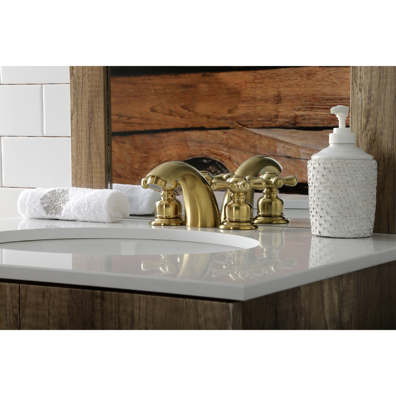 Kingston Brass KB947AXSB Victorian Mini-Widespread Bathroom Faucet, Brushed Brass