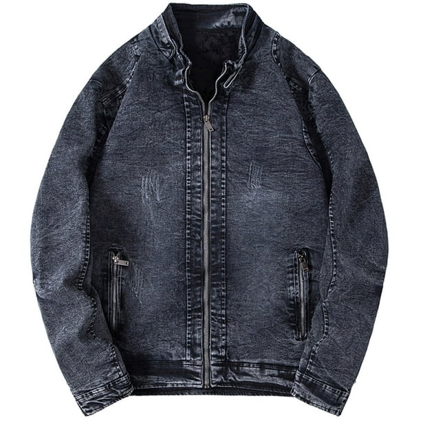 Denim Jacket for Men Classic Vintage Washed Distressed Casual Slim