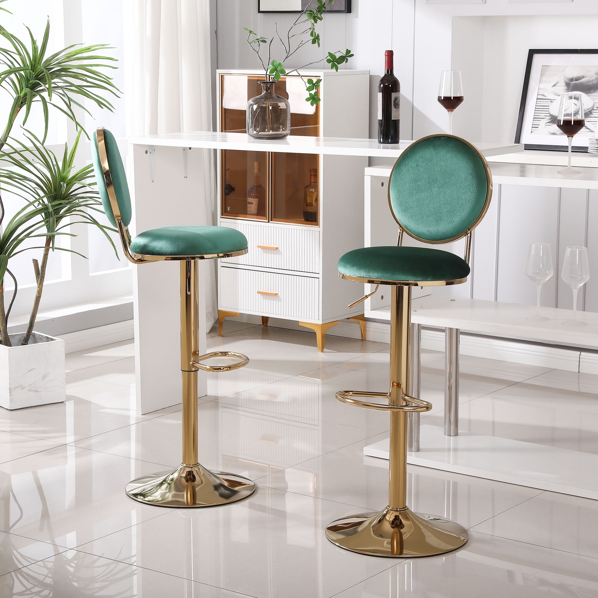 Kadyn 2pcs Adjustable Counter Height Swivel Barstools with Back and Footrest for Bar, Green Kadyn 2pcs Adjustable Counter Height Swivel Barstools with Back and Footrest for Bar, Green