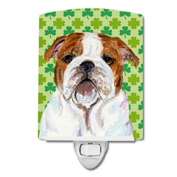 Caroline's Treasures SS4415CNL Bulldog English St. Patrick's Day Shamrock Portrait Ceramic Night Light, 6x4x3",