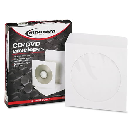 Cd Dvd White Paper Sleeves - Innovera CD/DVD Envelopes, Clear Window, White, 50/Pack