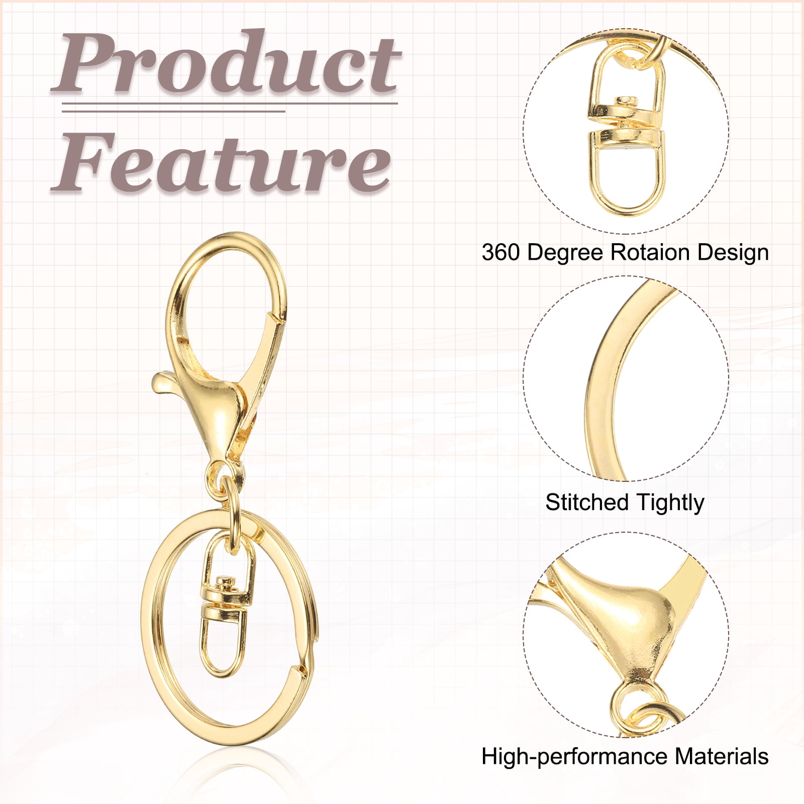 Uxcell Lobster Claw Clasps Keychain, 30 Pcs Metal Lobster Claw Clasp Hook with Swivel Trigger Clip and Keychain Ring for Diy Craft Key Chain Accessories, Light Gold