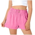 thumbnail image 2 of Gamivast Linen Shorts for Girls Elastic Waist Breathable Summer Shorts with Pockets High Waisted Lightweight Pull on Loose Fit Shorts Beach Vacation Casual Lounge Wear, 2 of 6