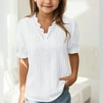thumbnail image 2 of Girls V Neck Lace Trim Elegant Blouse Kids Puff Short Sleeve Basic Solid Tops Summer Dress𝐲 Loose Hollow Trendy Teen Tops, 2 of 5