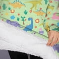 thumbnail image 3 of Oversized Wearable Blanket Hoodie,Green Dinosaurs Cacti Pattern Sherpa Blanket Hoodie with Super Pockets,Super Warm Fuzzy Pullover for Women & Men, 3 of 6