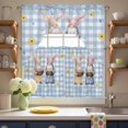 thumbnail image 3 of Happy Easter Gnome Swag Curtains Valance & Tier Set, Rabbit Ear Color Eggs Daisy Flower Blue Plaid 3 Pcs Set Kitchen Swag Valances and Tiers 24 Inch Length Rod Pocket Curtain Drapes for Bedroom, 3 of 9