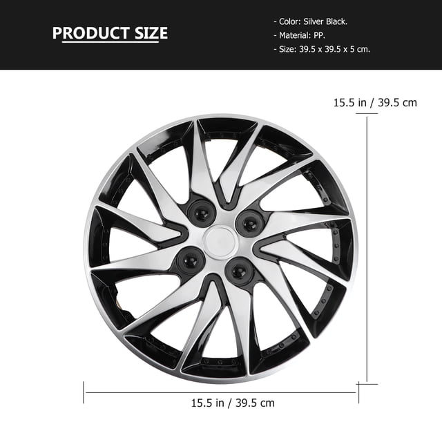 Hubcap 14 Inch Car Wheel Cap Case Hubcap for Car Hub Cap Auto Refit Accessory (Silver Black)