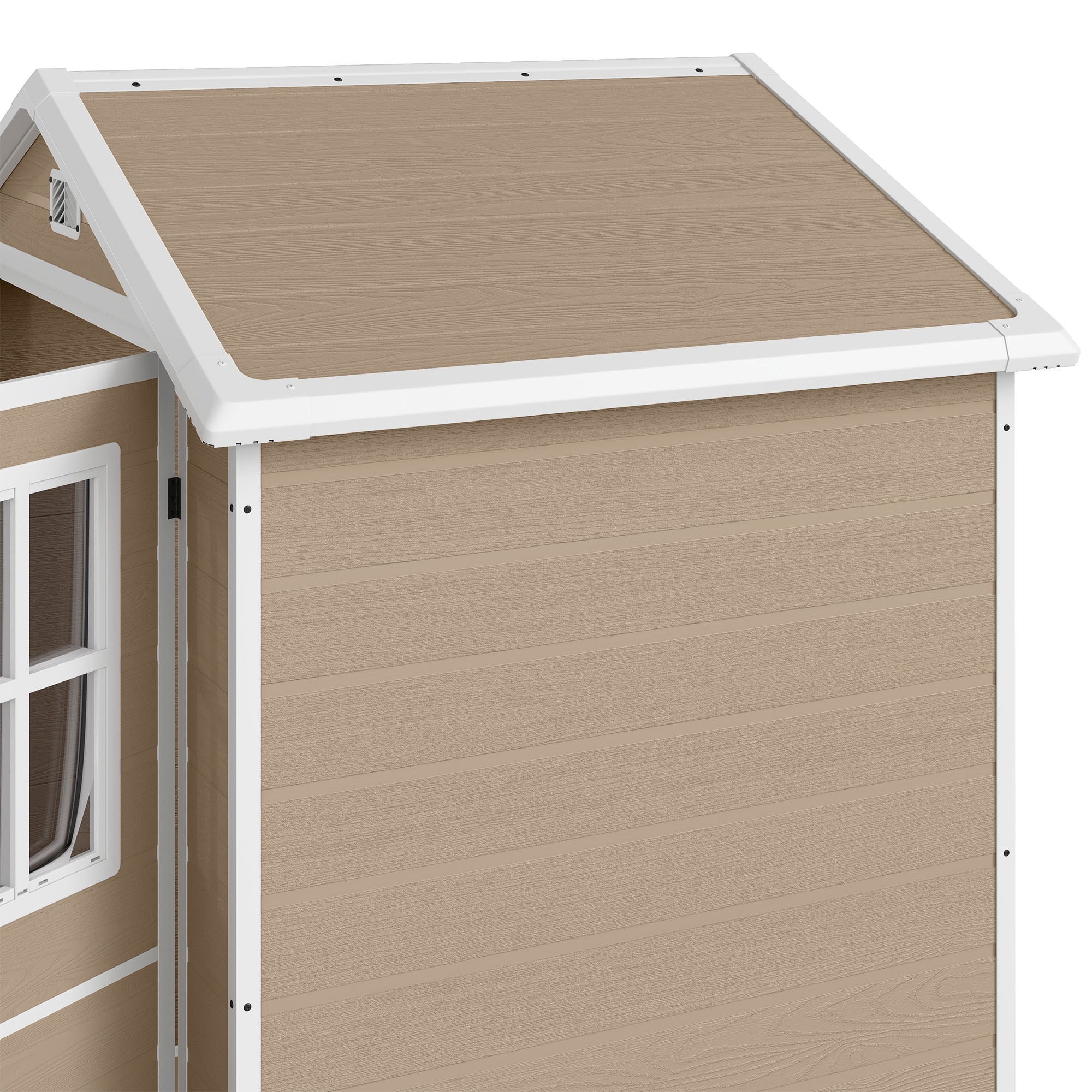Uforic 6x4.4 FT Double-Wall Resin Outdoor Storage Shed, Plastic Garden Tool Shed with 2 Windows & Lockable Door, Waterproof Storage House for Lawn Mower, Backyard Patio Lawn, Greige & White