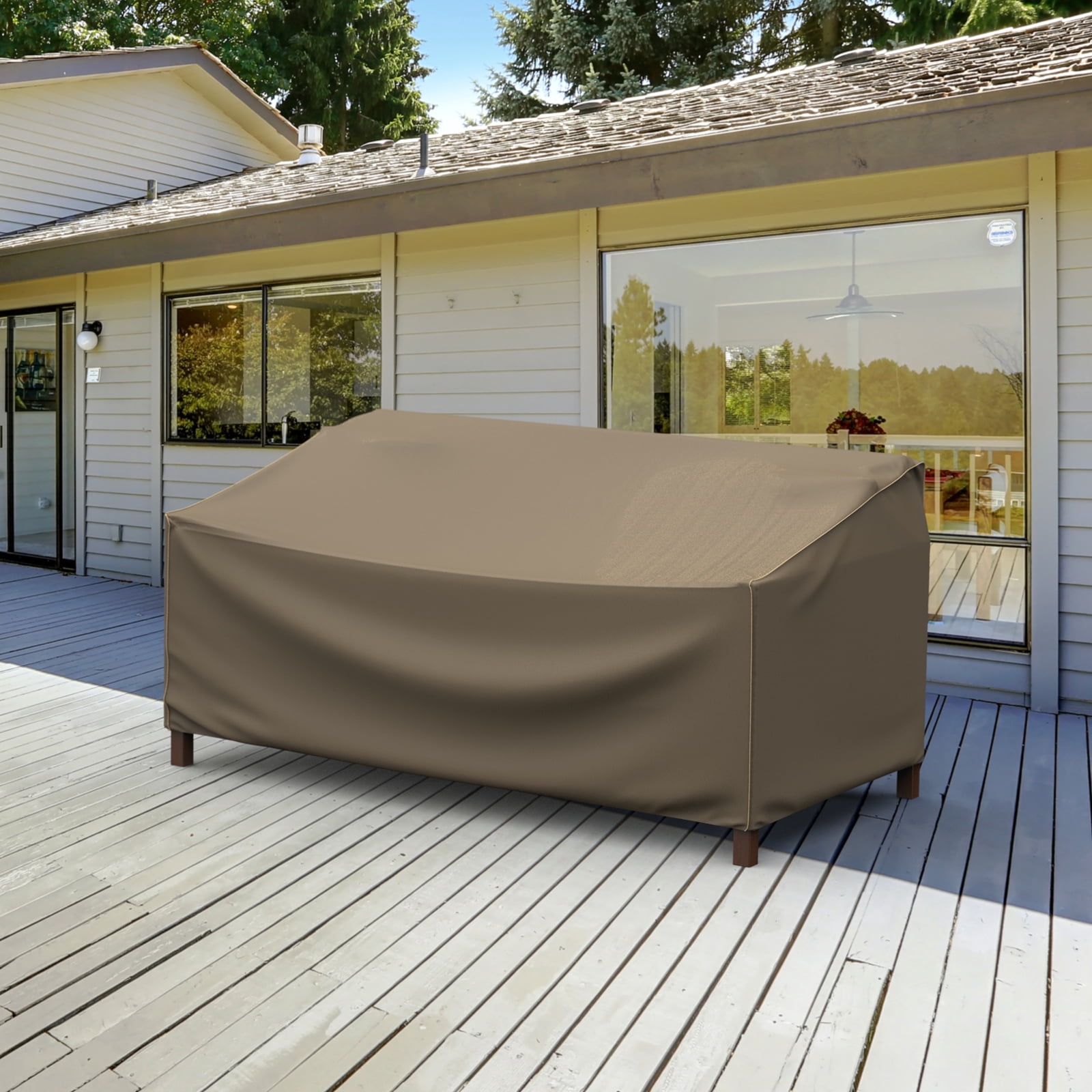 Budge Large Black and Tan Patio Loveseat Cover, StormBlock™ Hillside