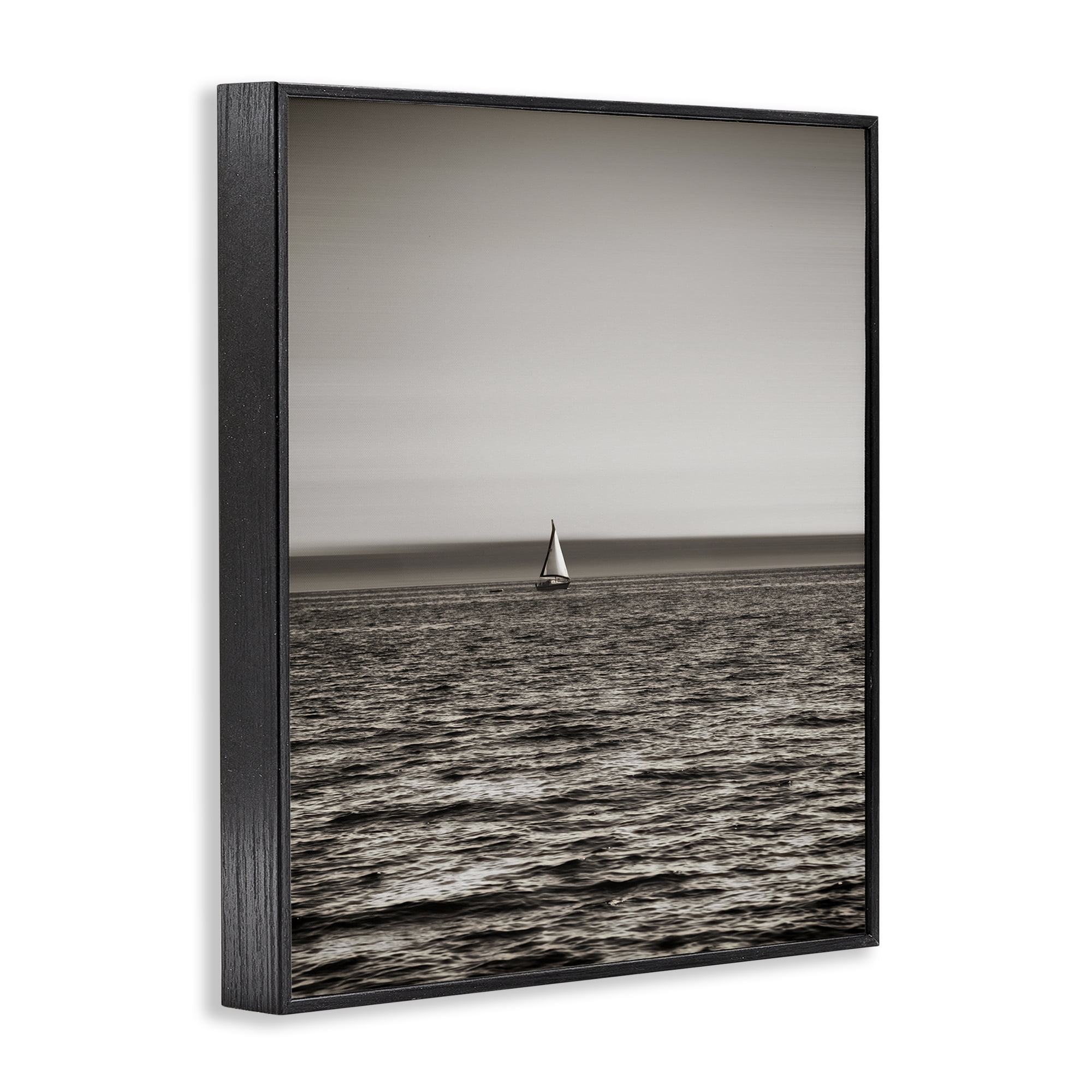 Stupell Industries Lone Distant Sailboat Coastal Photography Black Framed Art Print Wall Art, 24 x 30