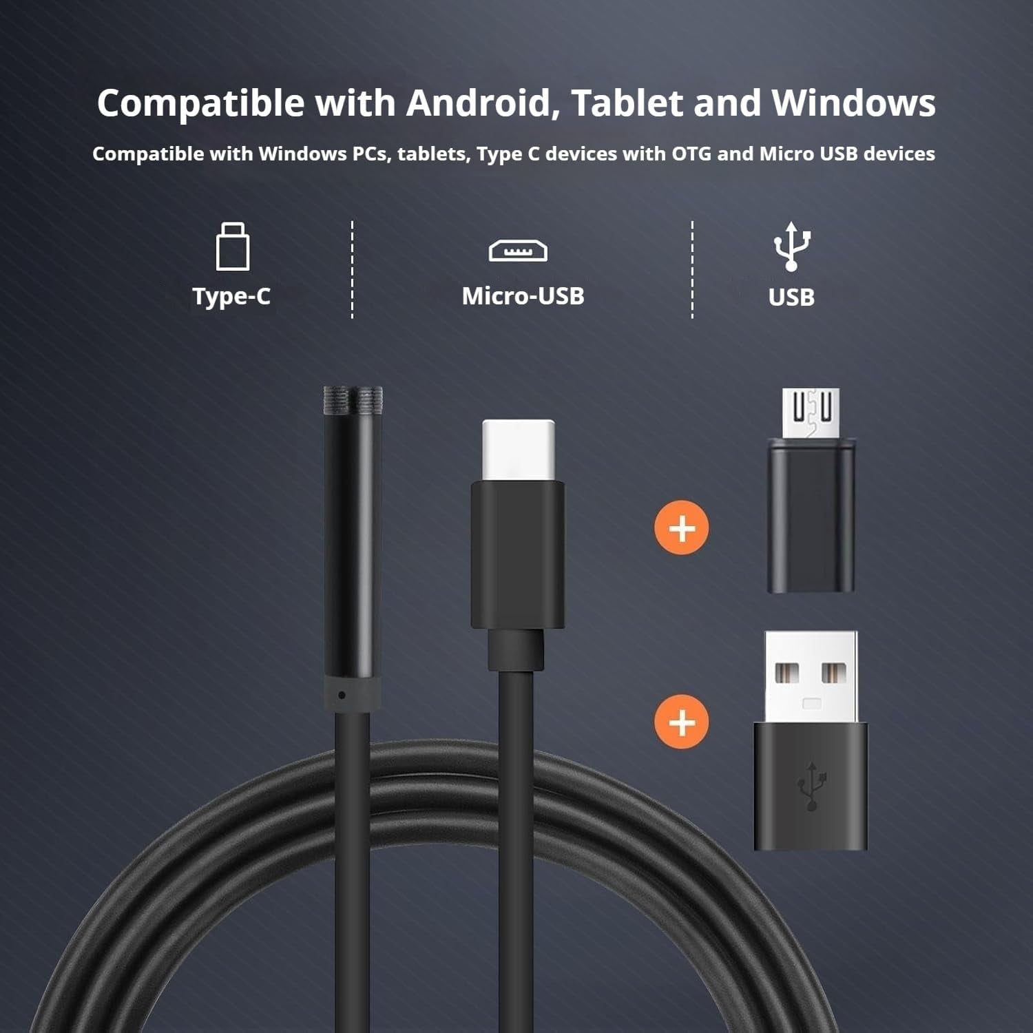Android Endoscope for Phone, 8mm Diameter, 10m Rigid Cable, Box Packaged, with 4‑Language Manual & Old‑Style Android Connector