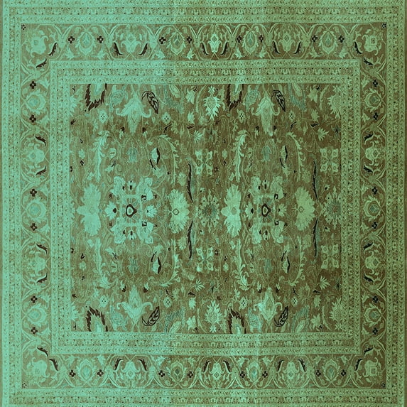 Ahgly Company Indoor Square Oriental Turquoise Blue Traditional Area Rugs, 4' Square