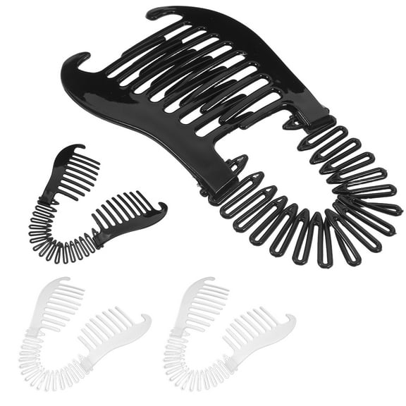 OUNONA 4pcs Banana Clip For Women Thin Thick Fine Hair Stretch Flexible Elongated Hair Combs Interlocking Two Sides Ponytail Holder Clincher Styling Tool