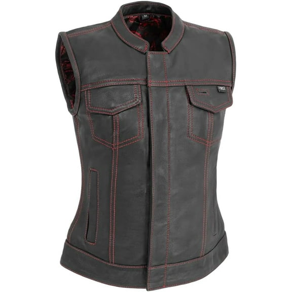 First Mfg Co - Jessica - Women's Motorcycle Biker Riding Black Red Leather Vest - 2X Large