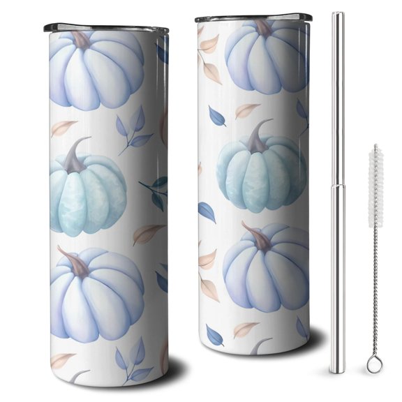 20oz Fall Pumpkin Skinny Tumblers Stainless Steel Tumbler with Lid and Straw,Vacuum Insulated Double Wall Travel Tumbler Cups with Cleaning Brush for Coffee,Tea