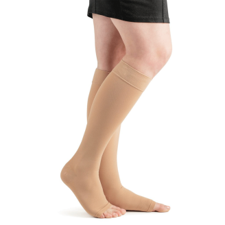 Juzo Soft 2001 Compression Stockings - 20-30mmHg Knee-High Closed Toe With Silicone Top Band, Beige, Regular Length For Circulation Support