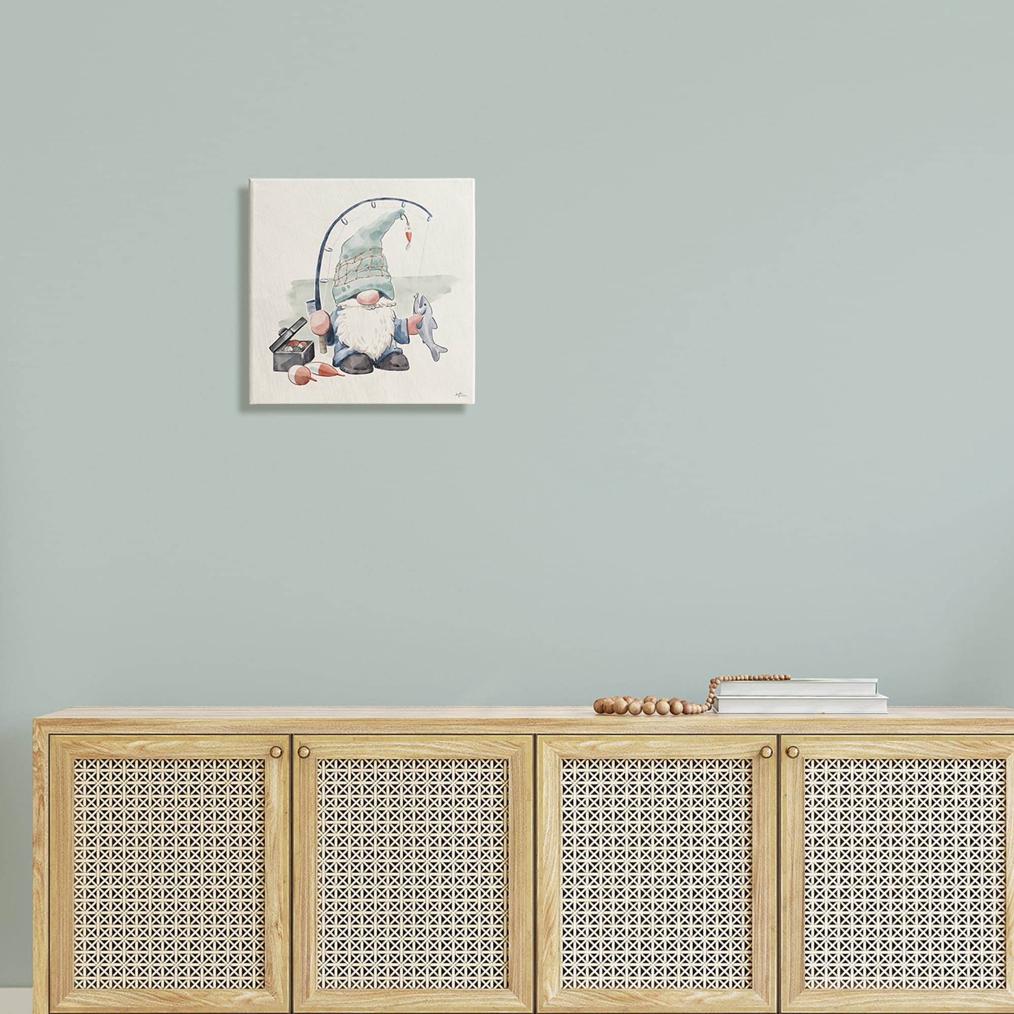 Stupell Industries Gnome Fishing Pole Summer Watercolor Beach Theme, 17 x 17, Design by Janelle Penner