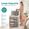 thumbnail image 4 of 23.8 Gal (90L) White Laundry Hamper Wicker Laundry Basket with Lid and Handles Clothes Hamper Foldable Removable Liner Bag Gray, 4 of 7