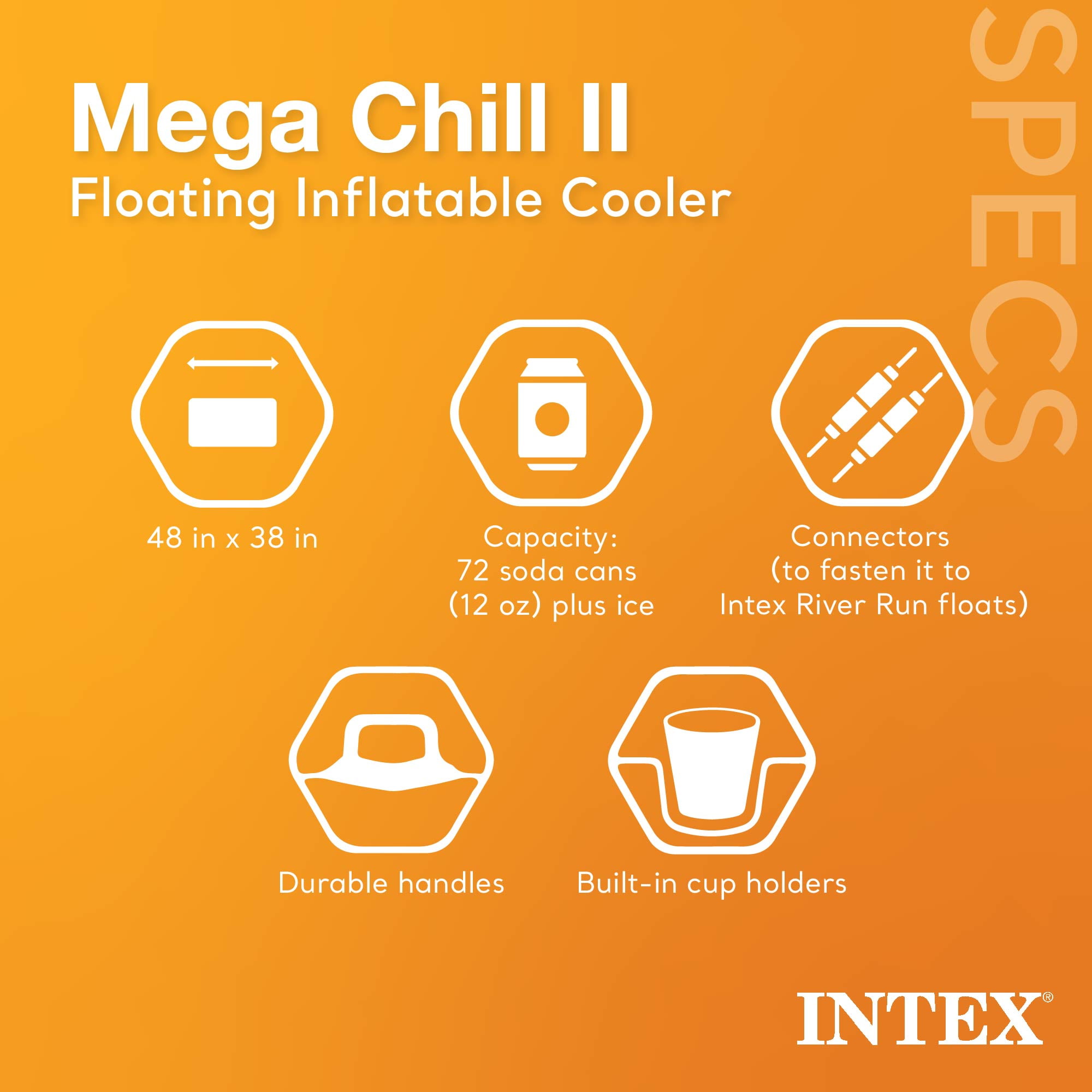 Intex Inflatable Mega Chill II 72 Can Beverage Cooler Float w/Lid, 2 Pack
