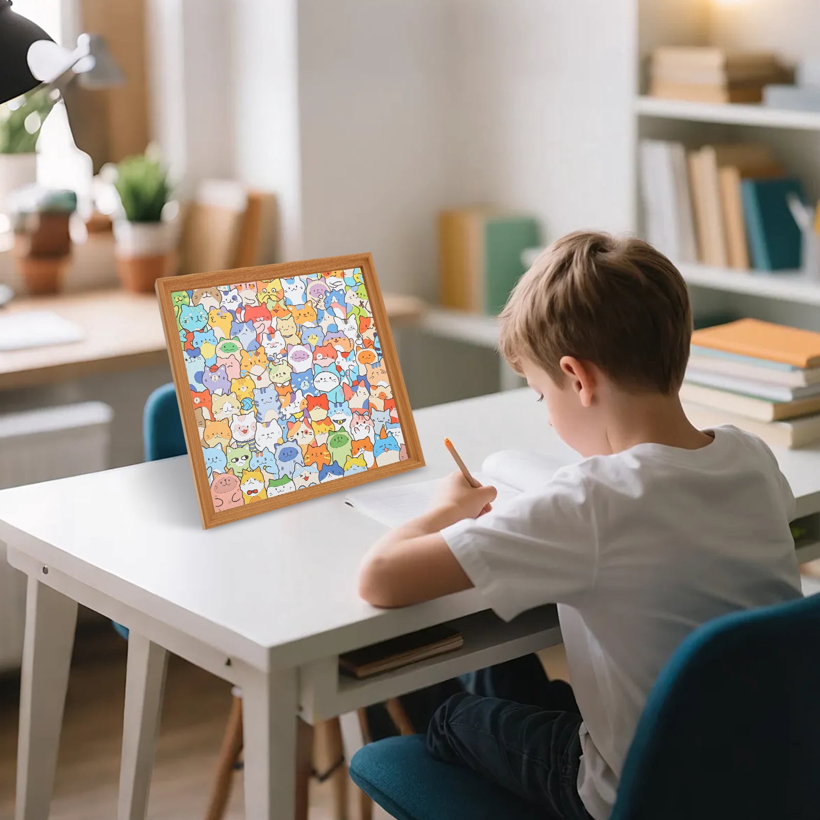 Wooden Coloring Puzzle with 12 Color Marker Glue Instruction Diagram Assembly Drawing Cat/Dog Coloring Puzzle DIY Doodling for Children and Teenager