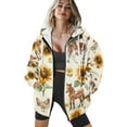 thumbnail image 4 of COEQINE Women's Full Zip Up Hoodie Oversized Sweatshirts Horse Cow Chicken Print Fashion Jacket Long Sleeve Sunflower Pattern Casual Wear Fall Winter Outfits Tops with Pockets, M, 4 of 7