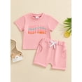 thumbnail image 3 of Suealasg Toddler Girls Father Day Outfits Letter Print Short Sleeve T-Shirt and Elastic Waist Bow Shorts 2 Piece Baby Girls Summer Clothes, 3 of 8