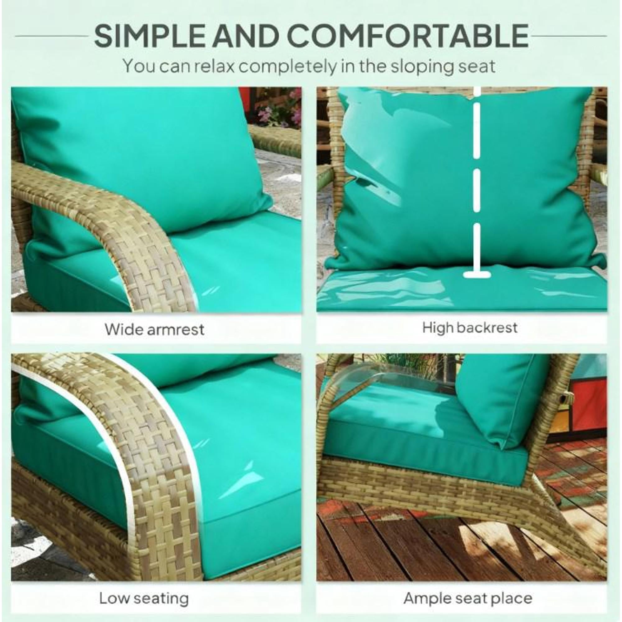 Outdoor Adirondack Chair Curved Tall Back PE Wicker with Soft Sky Blue Cushion for Patio Porch Pool | Brown | Steel