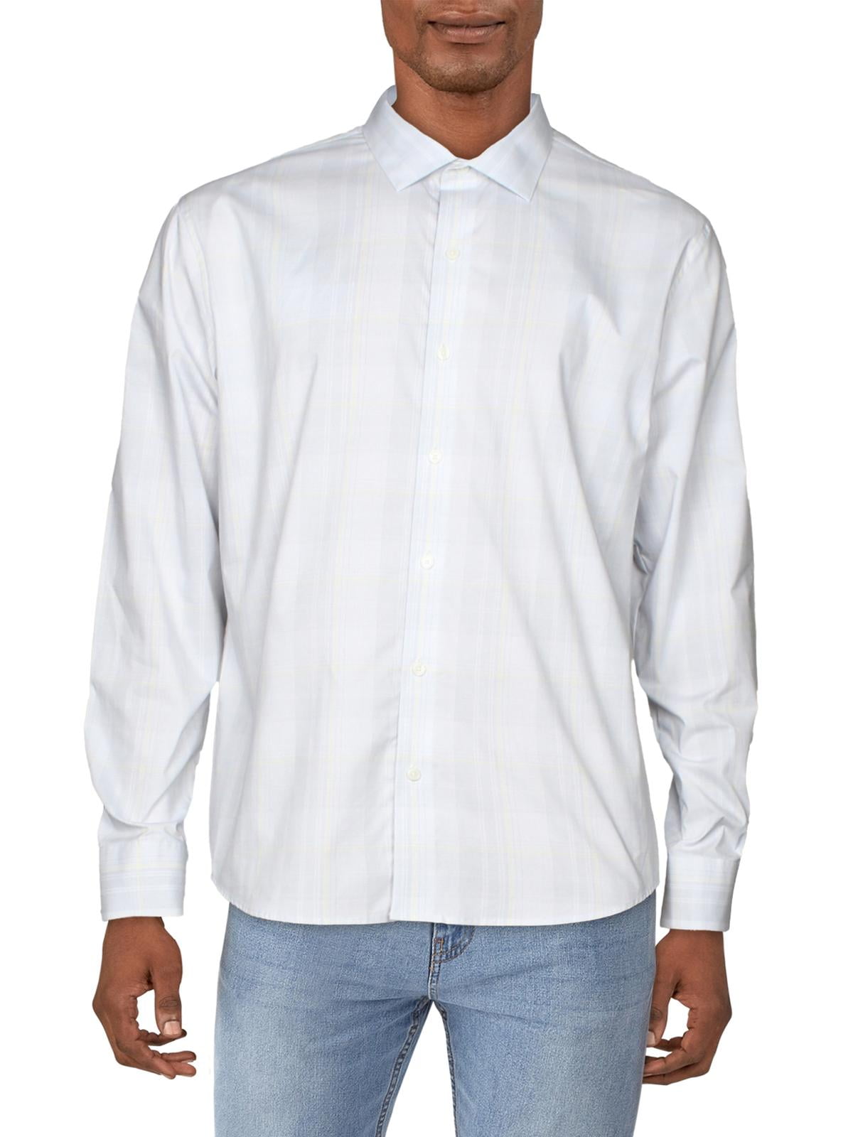 DKNY Mens Plaid Long Sleeve Button-Down 