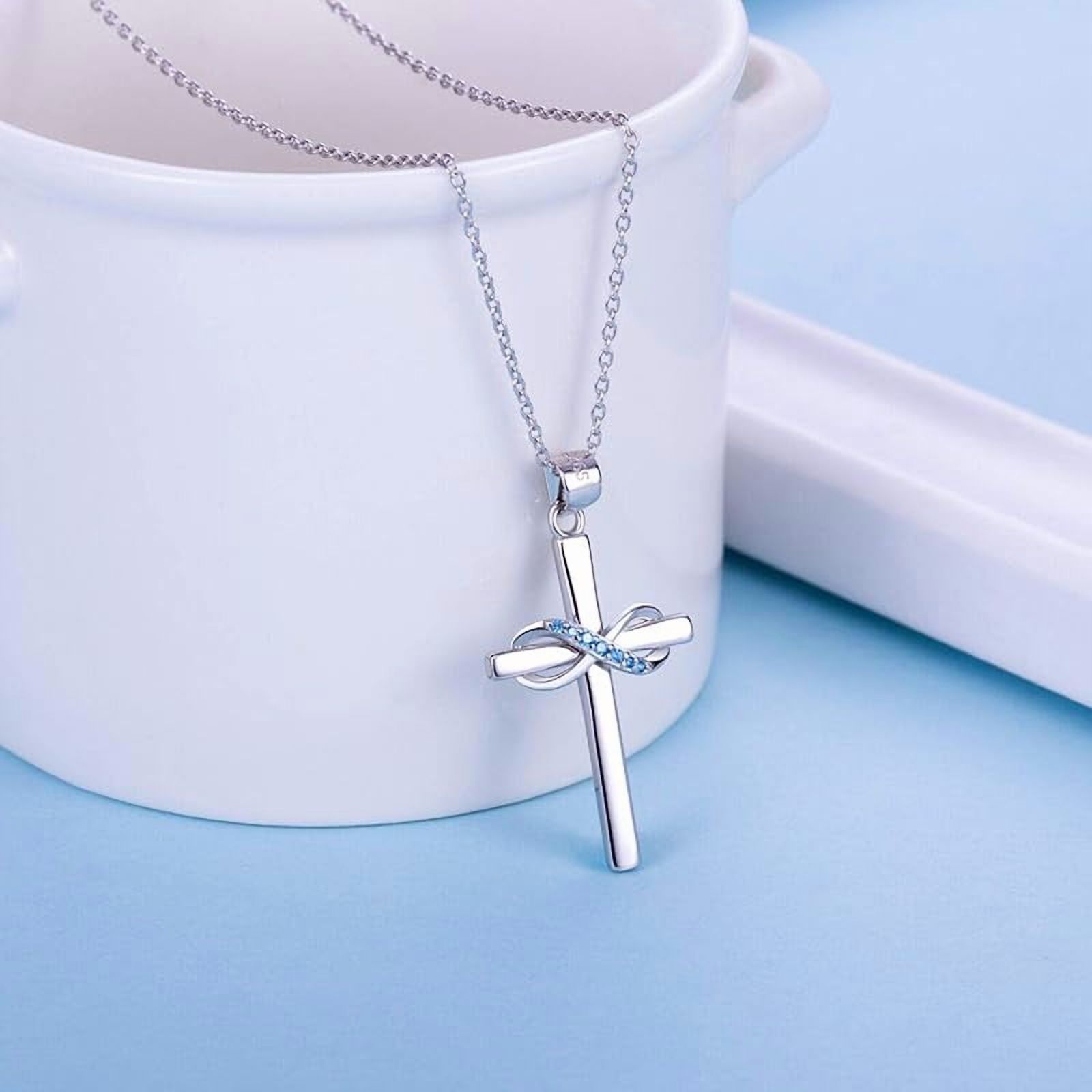 925 Sterling Silver Cross Necklace for Women Infinity Necklace 14K Rose Gold Plated Necklaces for Easter or Mother's Day