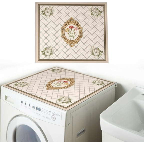 Washing Machine Dust Cover Pad Washer and Dryer Covers for the Top, 23.6'' x 19.7'' Vintage Design Washing Machine Top Protector Dust-Proof Cover Anti-Slip Washer or Dryer Top Mat Covers