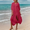 thumbnail image 4 of Qingpeng Womens Beach Cover Ups Button Down Swim Cover Up Long Sleeve Holiday Beachwear, 4 of 9