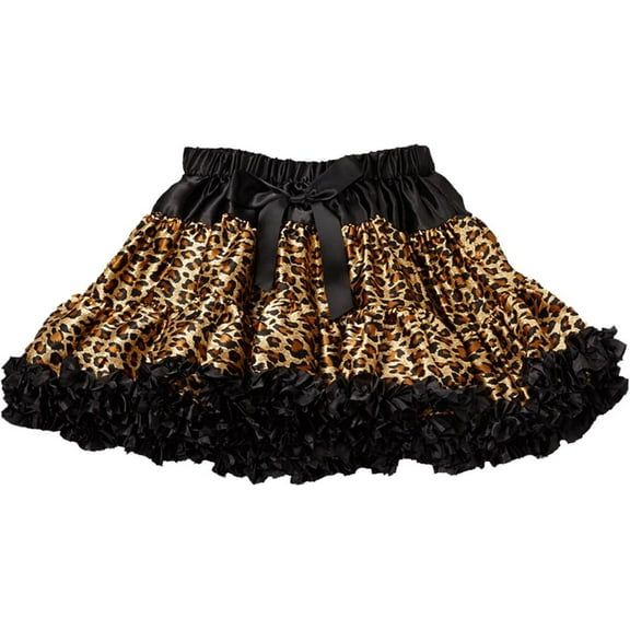 Wenchoice Girl's Black Leopard Satin Pettiskirt - M(3T-4T)