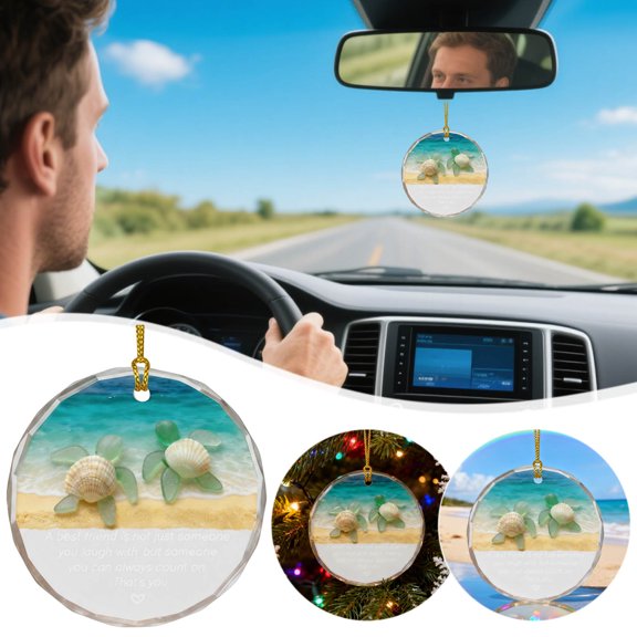 Doghiosgha Acrylic Round Hanging Ornament, Sea Glass Friendship Ornament for Christmas Tree Home Decor, 3.54"