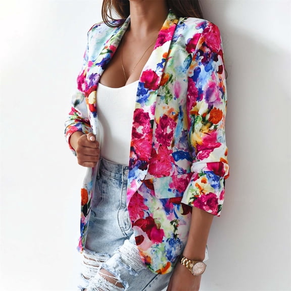 WNEGSTG Blazer Jackets for Women 2023 Autumn Fashion Printed Jacket Casual Small Suit