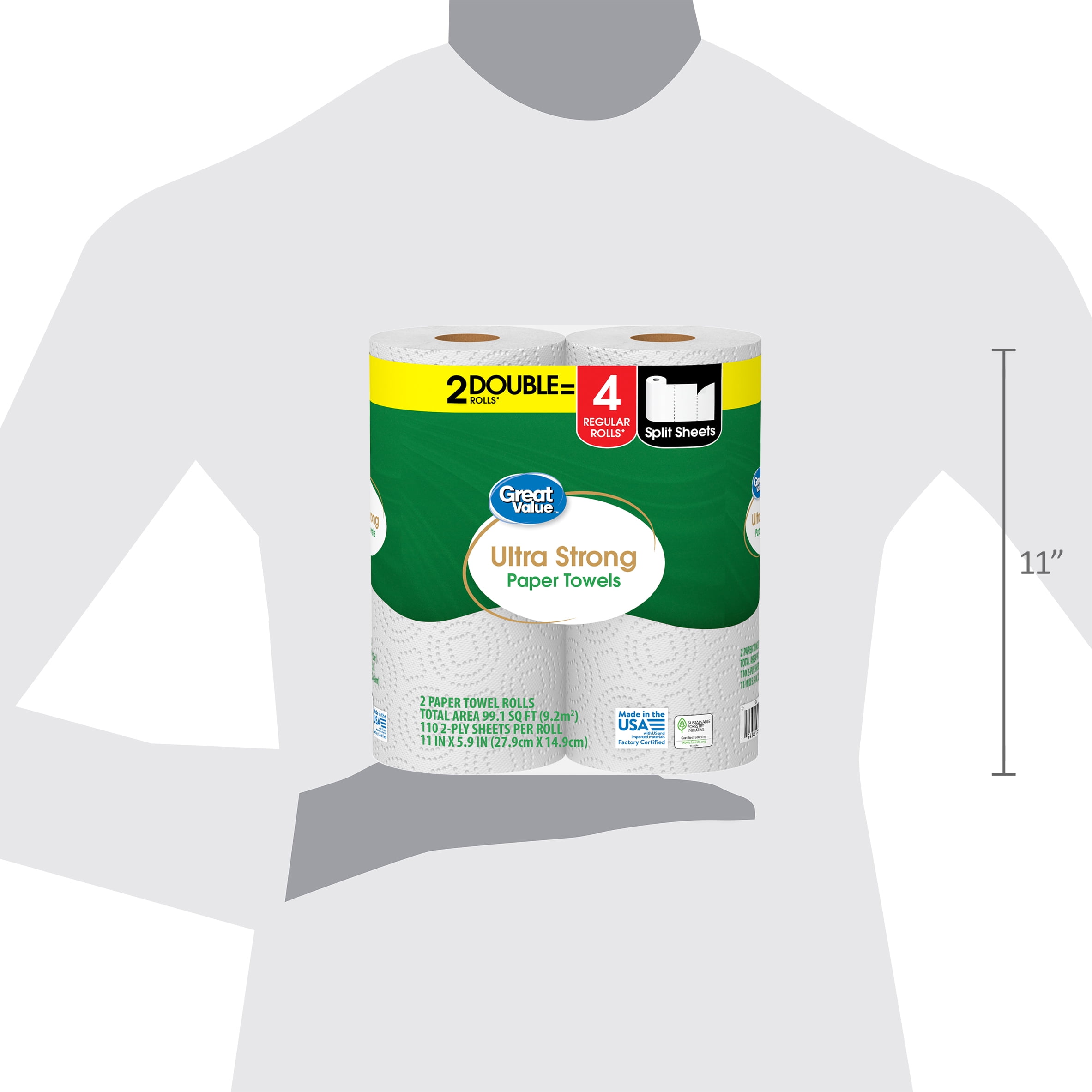 Great Value Ultra Strong Paper Towels, 2 Double Rolls