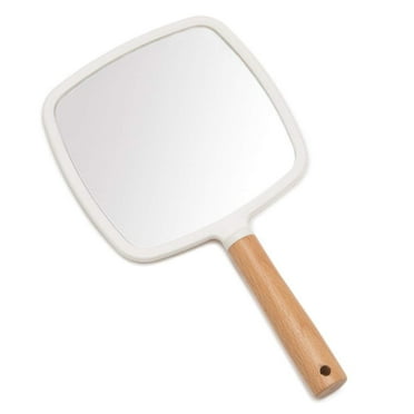 YEAKE Hand Held Mirror with Handle for Makeup,Small Cute Wood Hand Mirror for Shaving with Hole Hanging Single-Sided Portable Travel Vanity Mirror for Men&Women