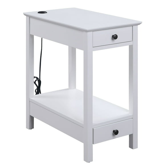 Wooden Frame Side Table with 2 Drawers and 1 Bottom Shelf White - Saltoro Sherpi